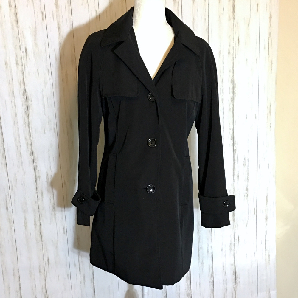 Calvin Klein Black Trench Coat Removable Hood